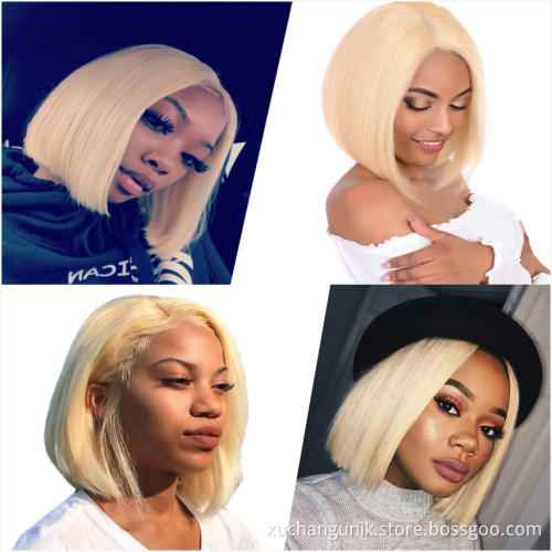 High Quality Human Virgin Hair Colorful Bob 13x4 HD Transparent Lace Front Wig Brazilian 613 Blonde Short Human Hair Bob Wig